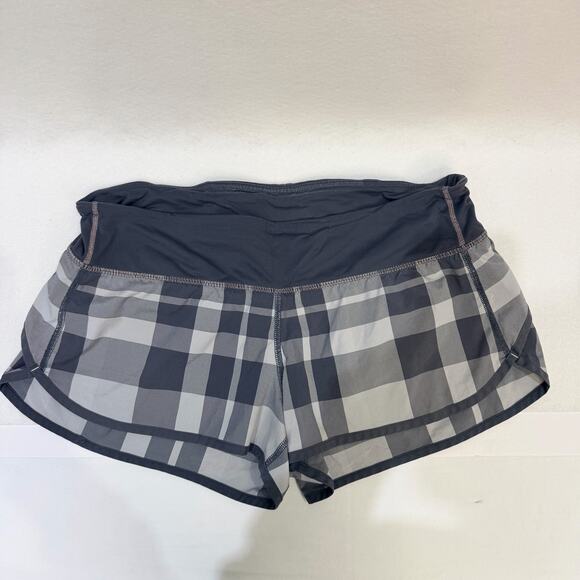 lululemon athletica Pants - Lululemon Run Speed Shorts Foxy Plaid Gray Shades Lined Built in Briefs Size 6